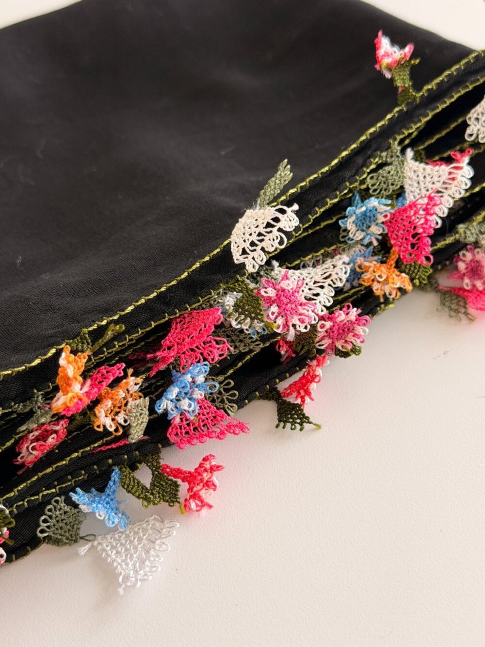 Traditional Turkish Oya Lace Edged Scarf Long Rectangular 100% Lawn Cotton - Picture 8 of 9